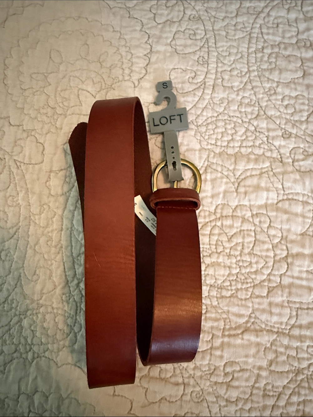 LOFT Saddle Brown Leather Belt with Gold Ring Buckle